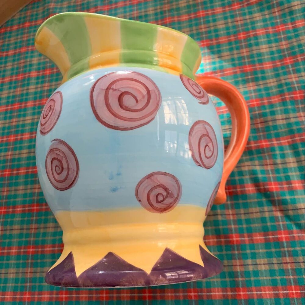 7 Inch Ceramic Pitcher Colorful Whimsical Funky Vase